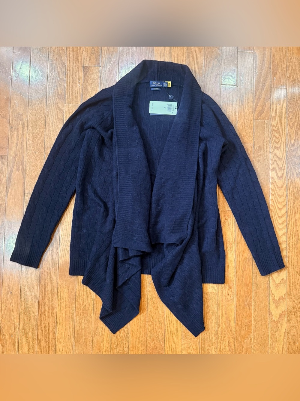 NWT Polo Ralph Lauren Women’s Small 100% Cashmere Draped Cardigan Cable Repair